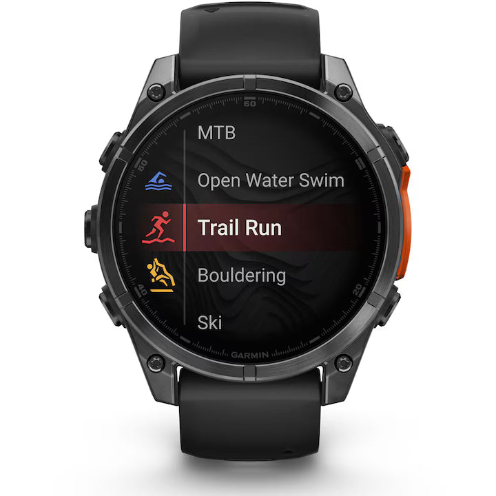 Smartwatch Garmin Fenix 8, 47 mm, AMOLED, üveg, rozsdamentes acél, Slate Gray, fekete szilikon szíj