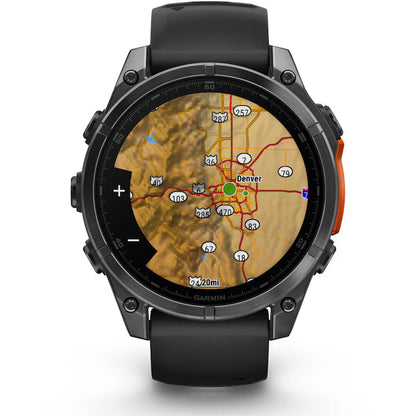 Smartwatch Garmin Fenix 8, 47 mm, AMOLED, üveg, rozsdamentes acél, Slate Gray, fekete szilikon szíj